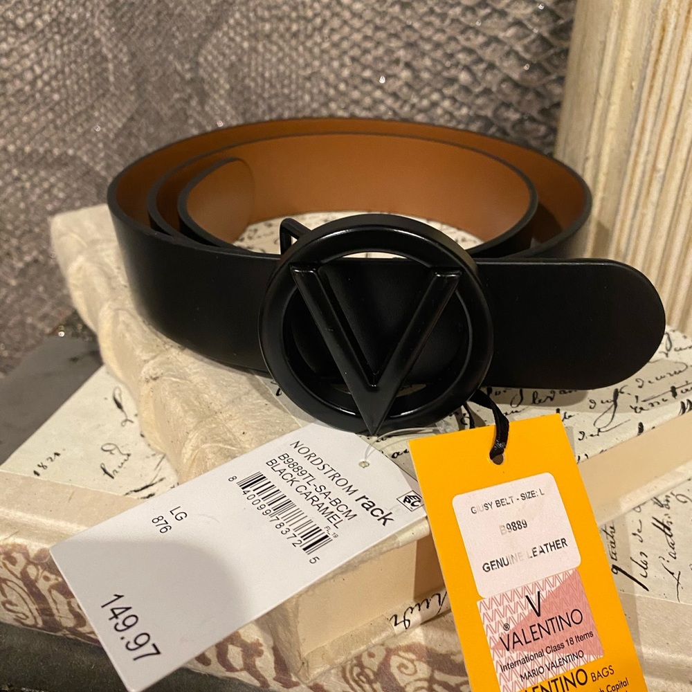 Valentino Belt Black V-Logo Leather Belt NWT